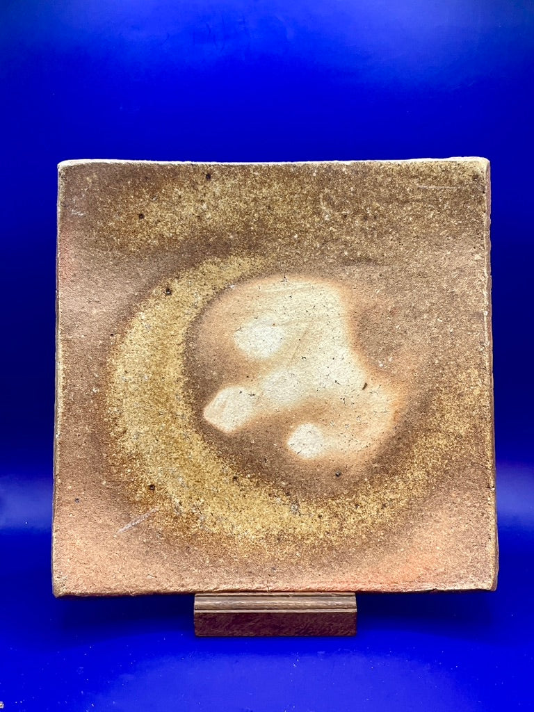 Large square flat plate, Shigaraki yaki, unglazed woodfired stoneware, feldspar inclusions, S077