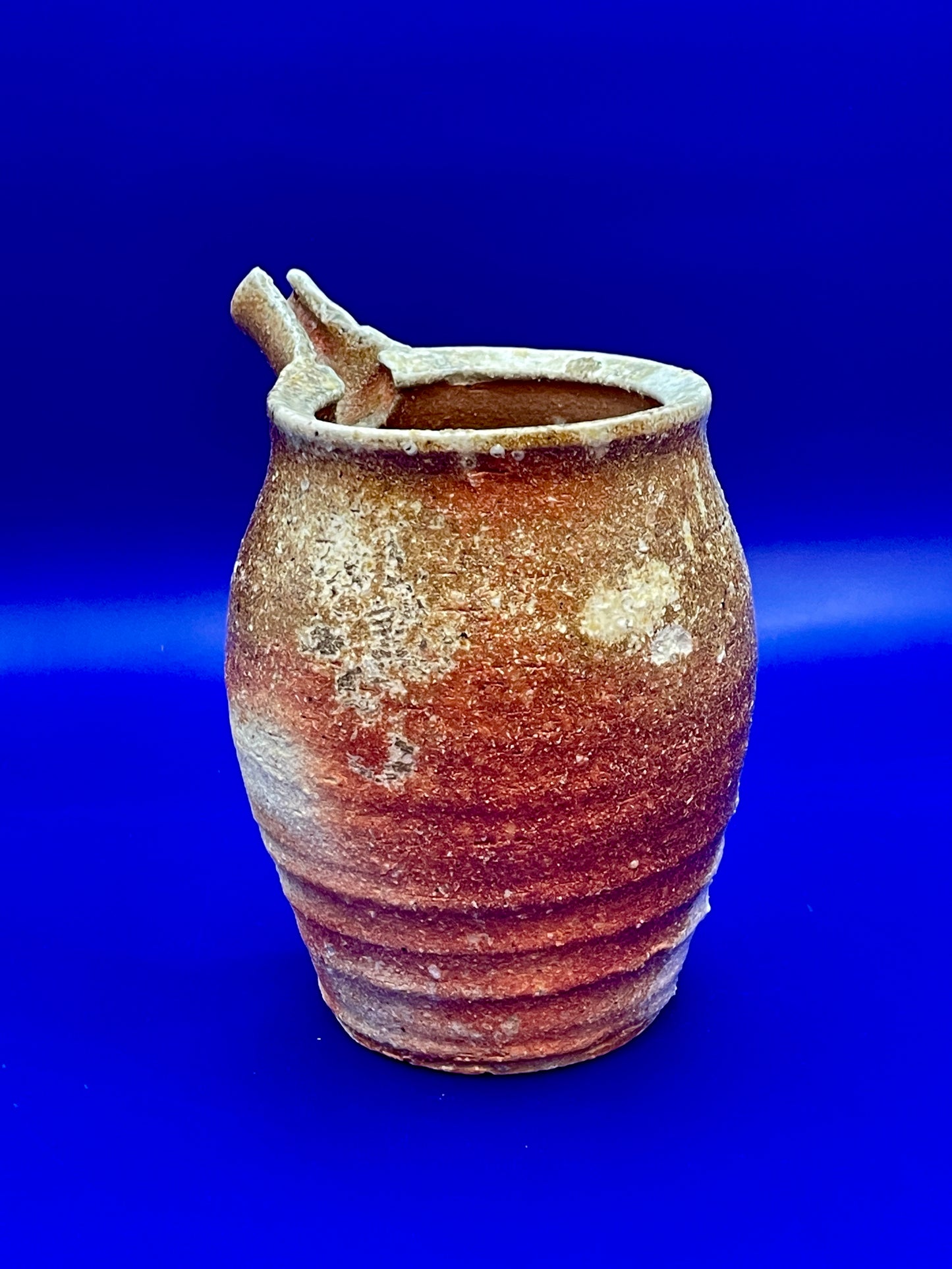 Sauce or oil pourer, Shigaraki yaki, unglazed woodfired stoneware, feldspar inclusions, S034