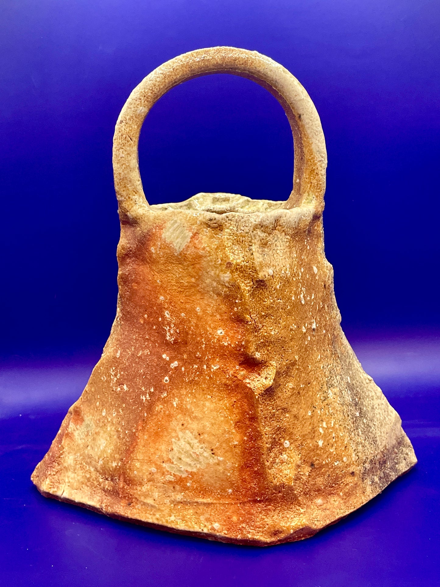 Pail-shaped large hanaire flower vase, Shigaraki yaki, unglazed woodfired stoneware, feldspar inclusions S018