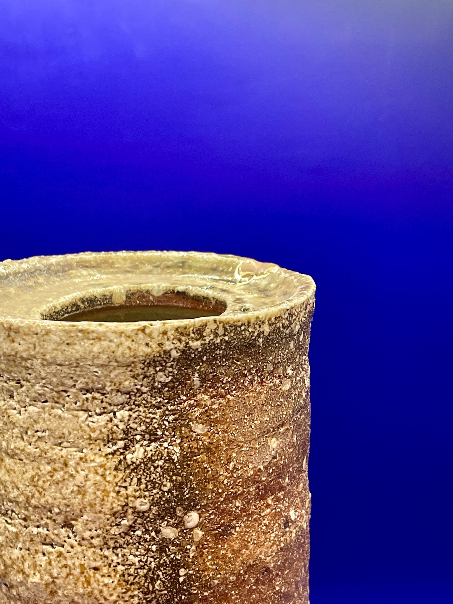 Tall hanaire flower vase, Shigaraki yaki, unglazed woodfired stoneware, feldspar inclusions S002