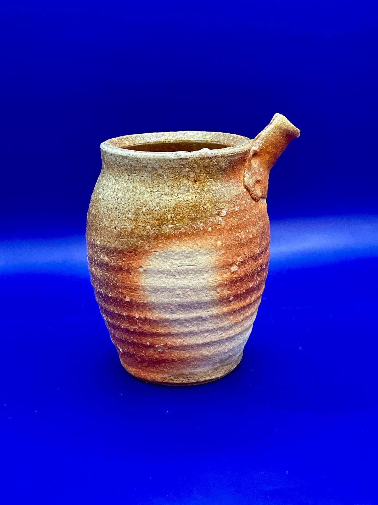 Sauce or oil pourer, Shigaraki yaki, unglazed woodfired stoneware, feldspar inclusions, S034