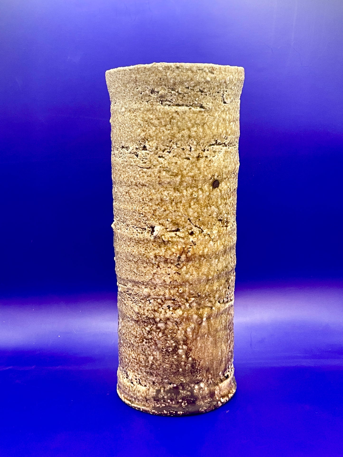 Tall hanaire flower vase, Shigaraki yaki, unglazed woodfired stoneware, feldspar inclusions S002