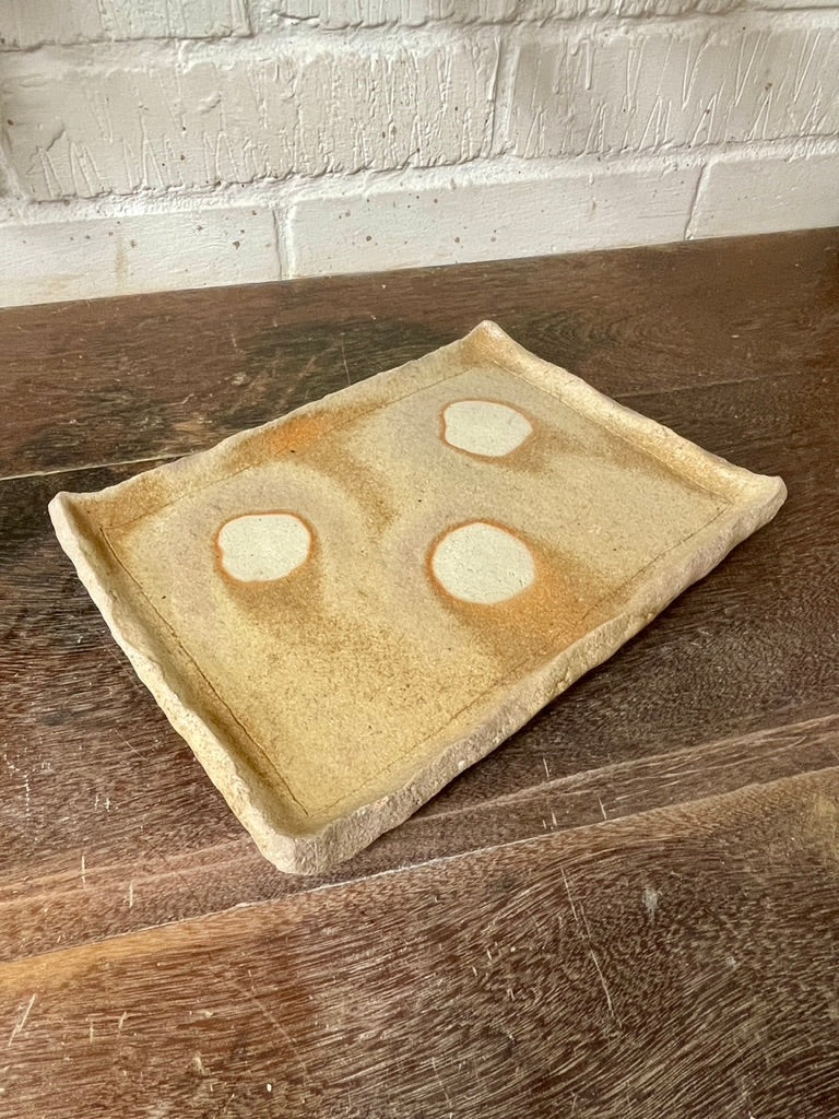 Very large oblong platter, Shigaraki yaki, unglazed woodfired stoneware, feldspar inclusions S085