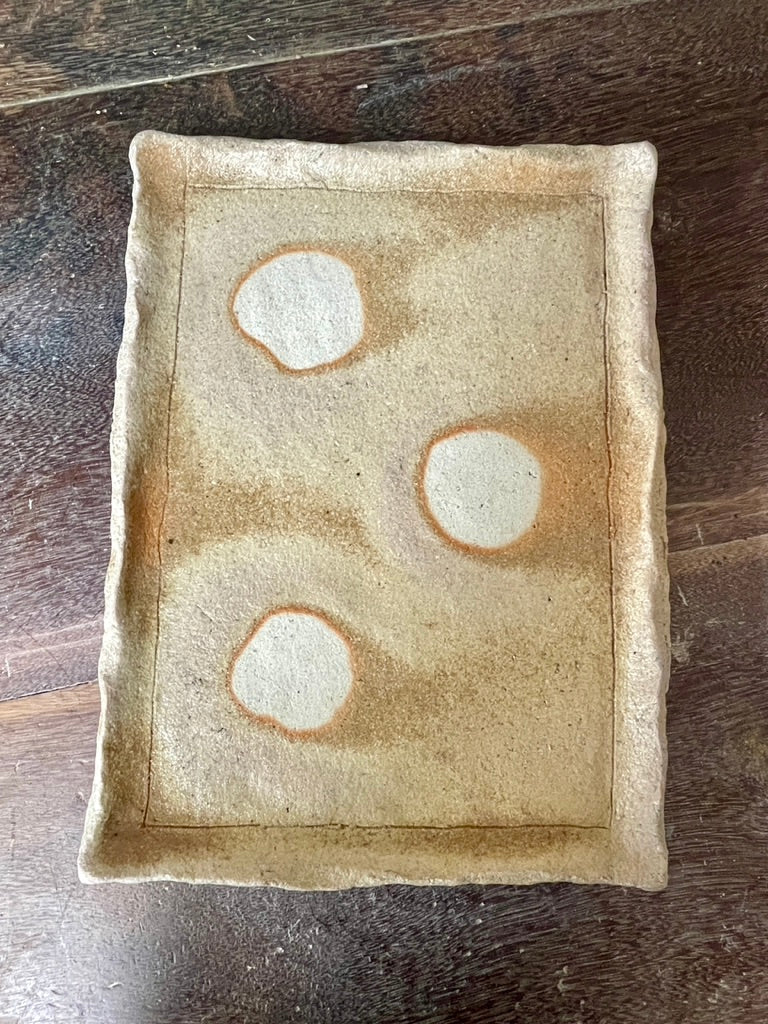 Very large oblong platter, Shigaraki yaki, unglazed woodfired stoneware, feldspar inclusions S085