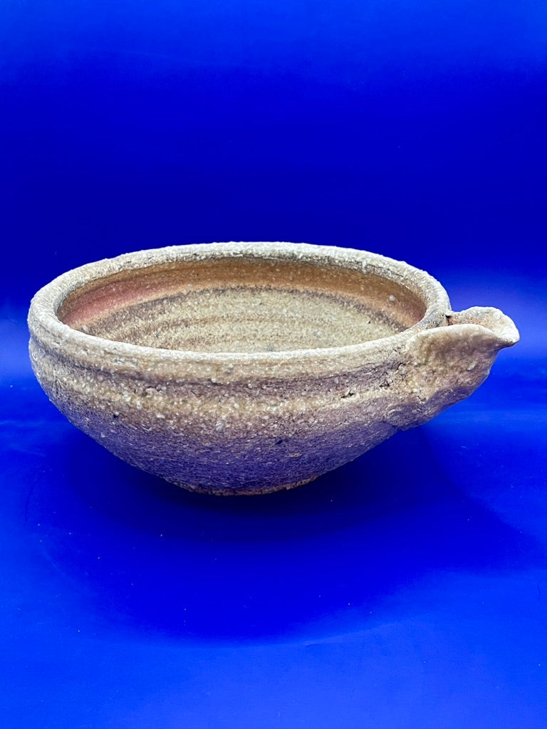 Large katakuchi, pouring bowl, chirimen kodai, Shigaraki yaki, unglazed woodfired stoneware, feldspar inclusions S049