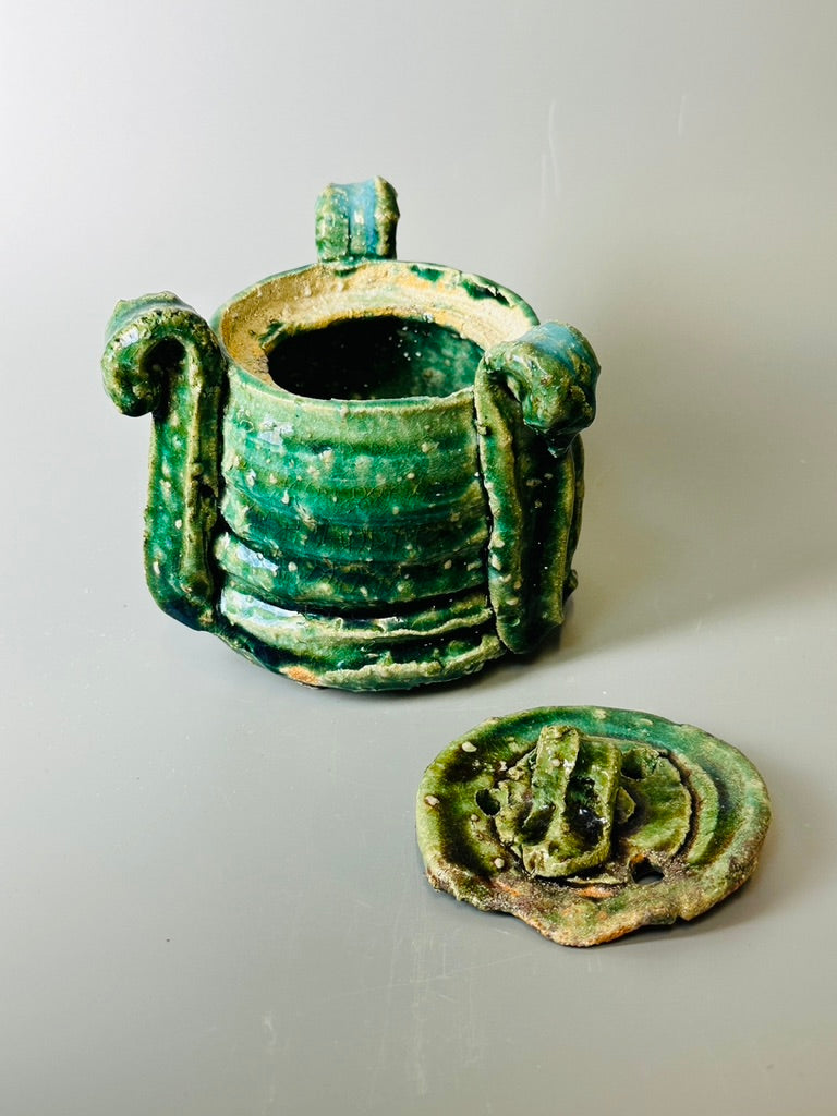 Shiga-Oribe lidded incense burner for cones A280