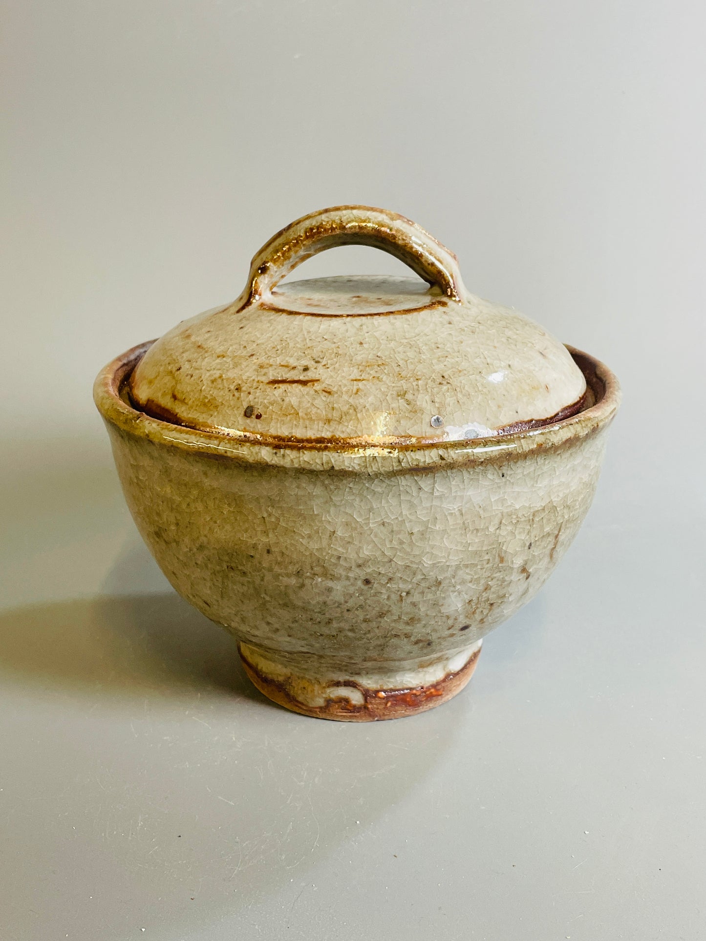 Bowl and cover, shino, T1320