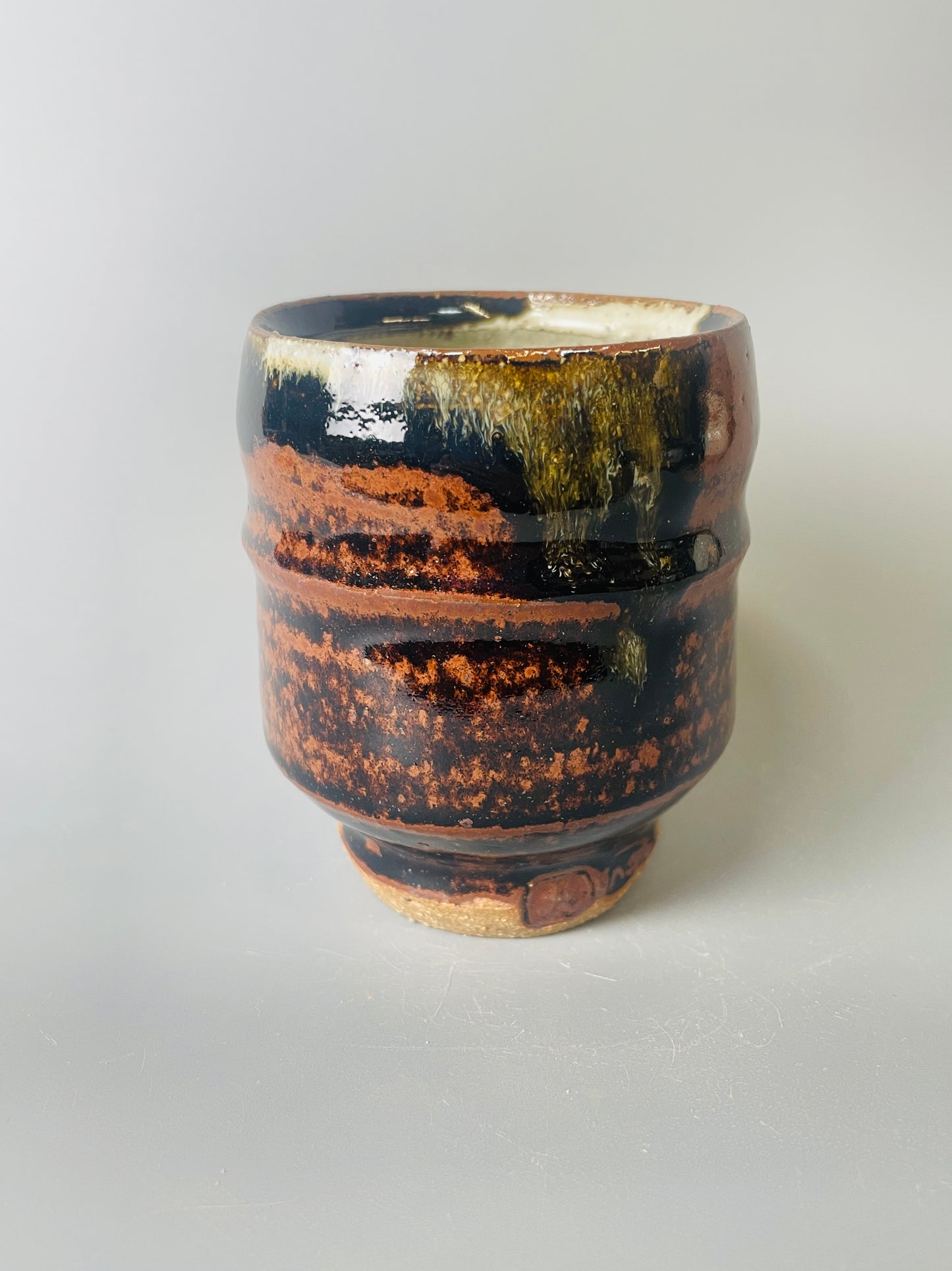 Yunomi, ridged, temmoku, nuka T1479