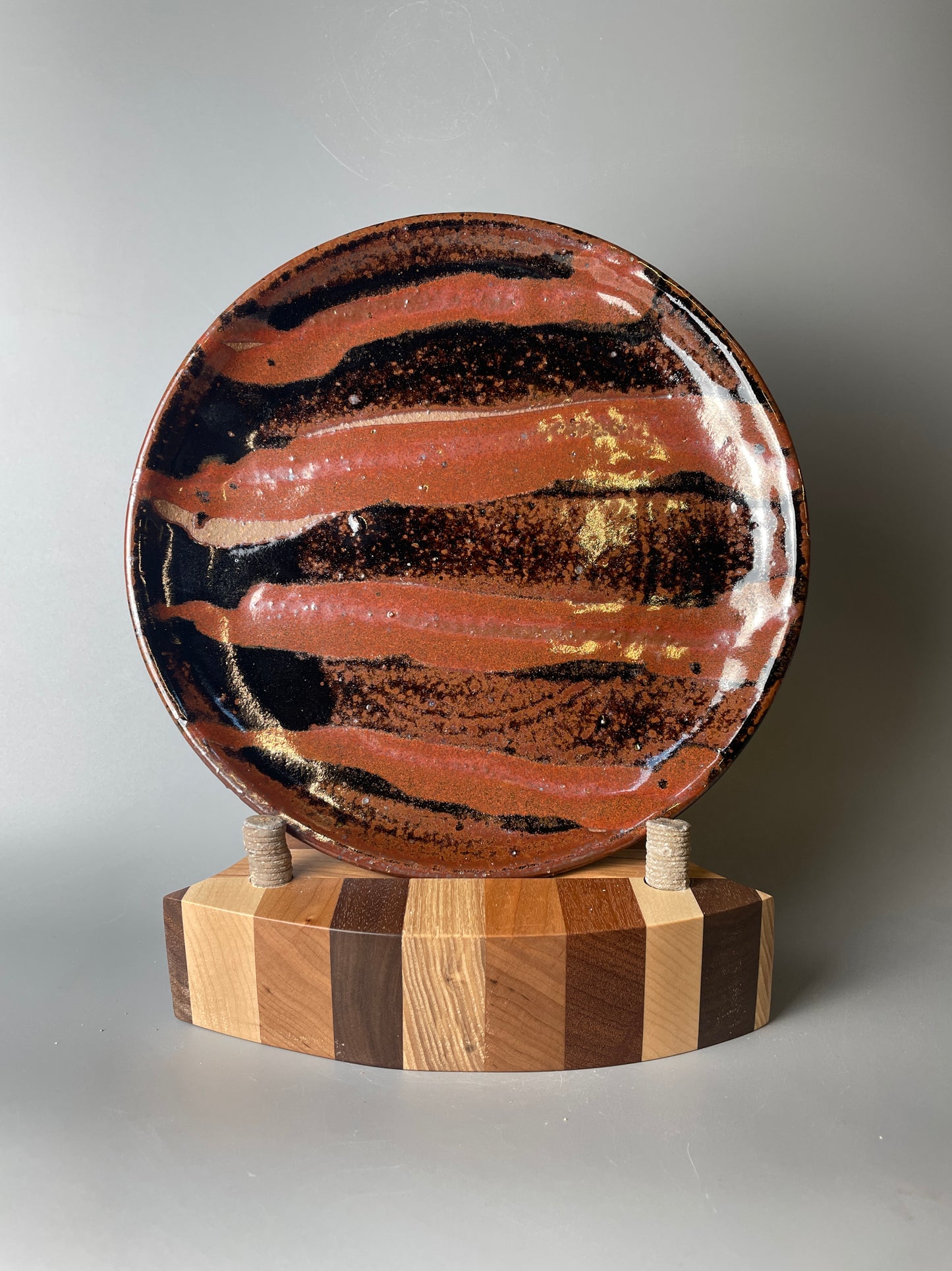 Medium plate, temmoku, kaki, T1521