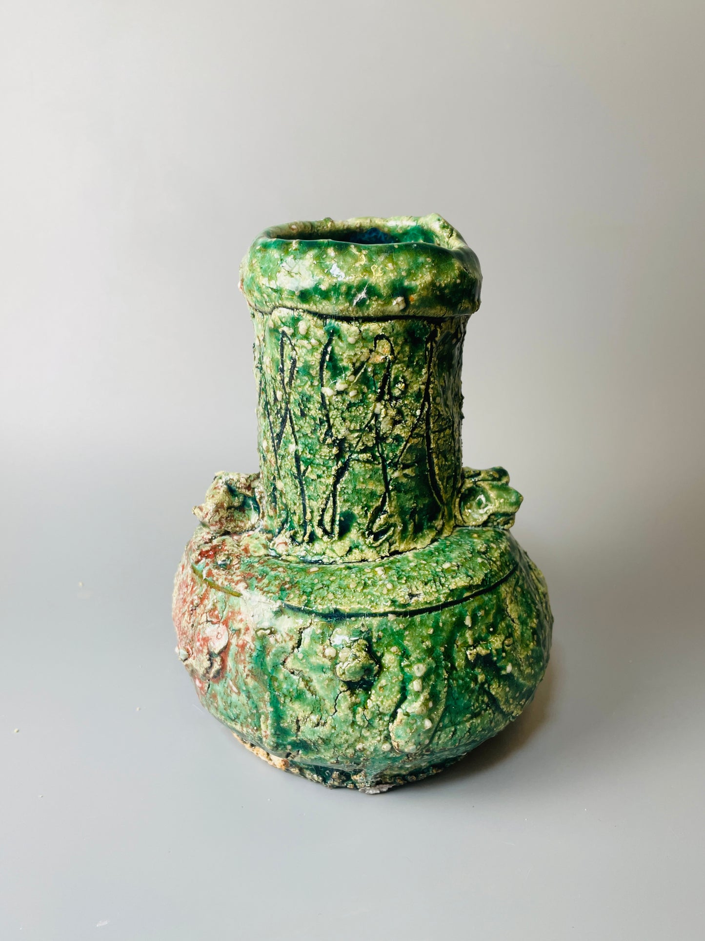 Shiga oribe hanaire, side fired, inclusion body, needle ash, A151
