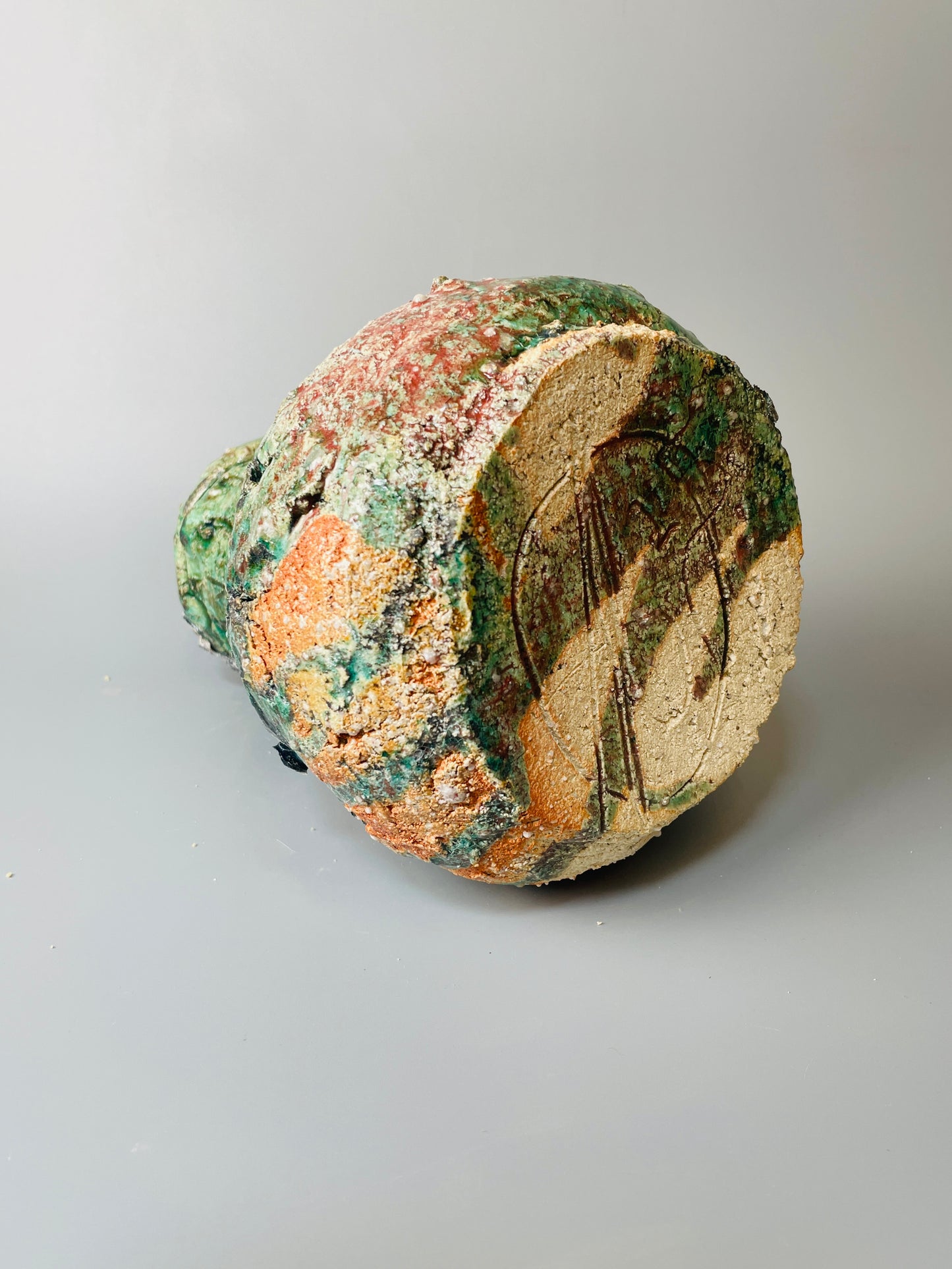 Shiga oribe hanaire, side fired, inclusion body, needle ash, A151