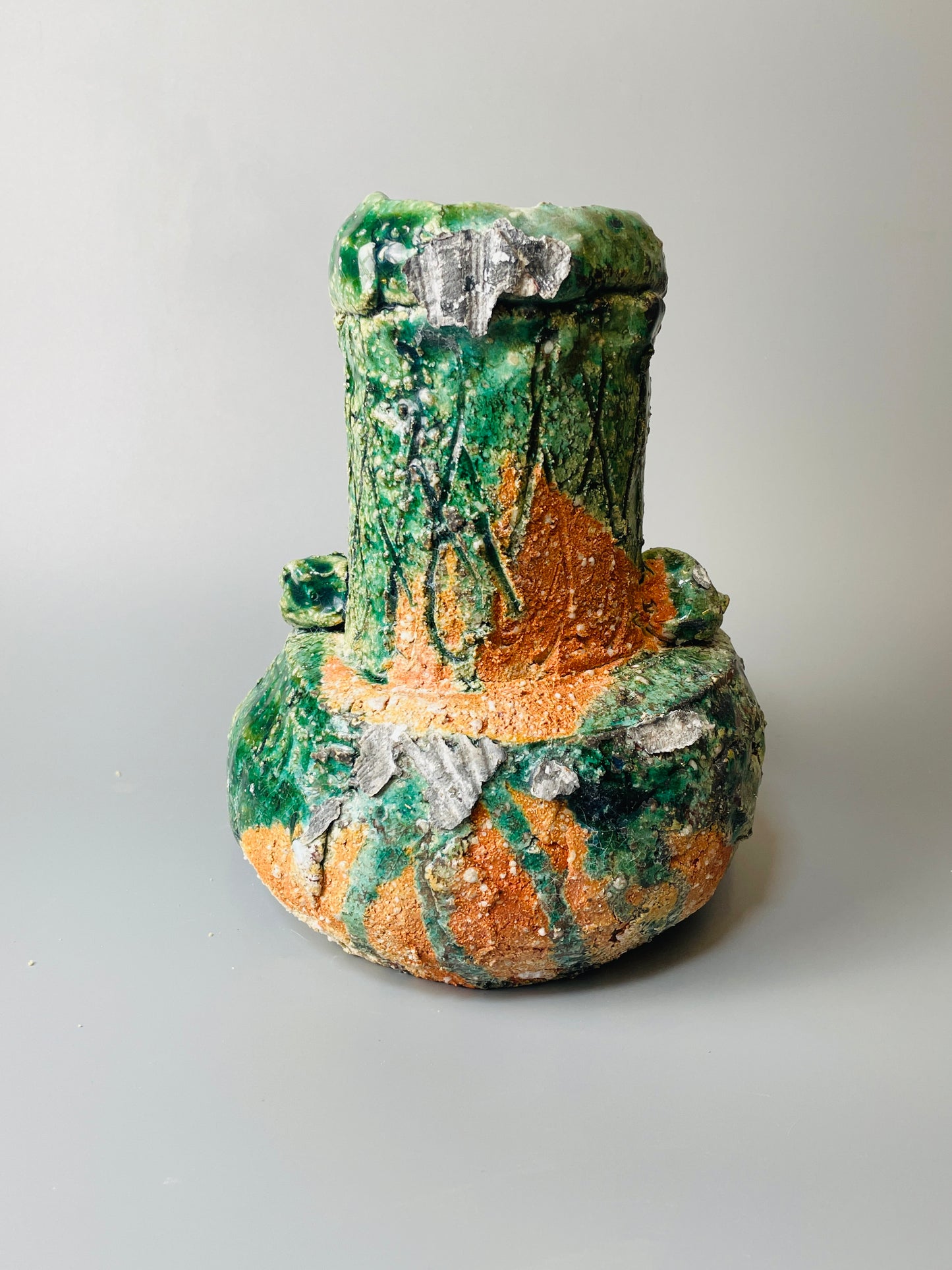Shiga oribe hanaire, side fired, inclusion body, needle ash, A151