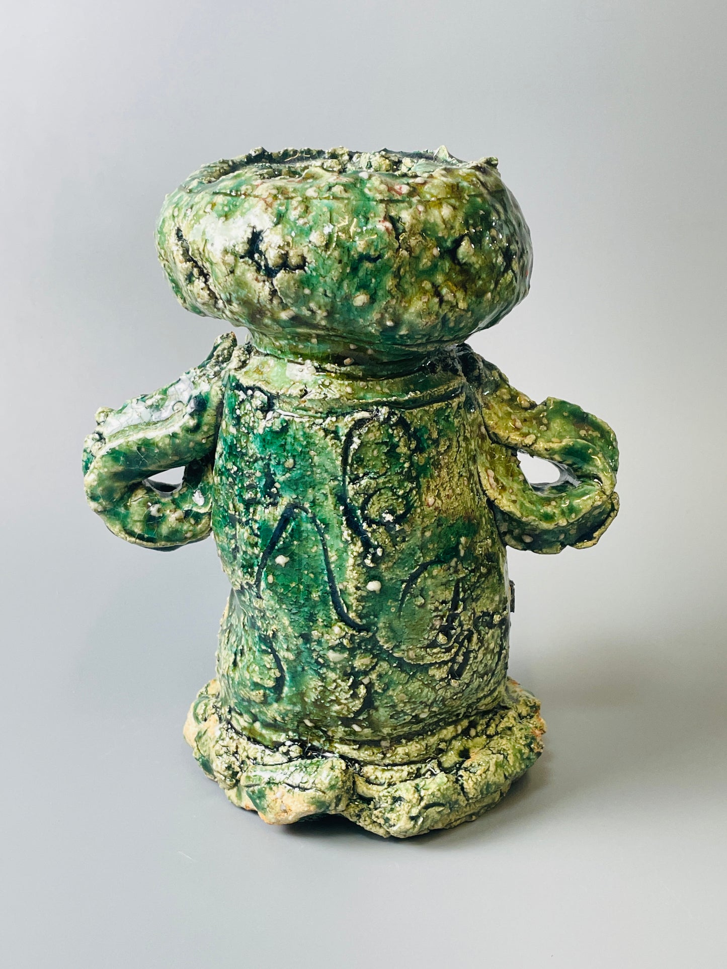Shiga Oribe hanaire, side fired, inclusion body, needle ash, personal marks for AA A099