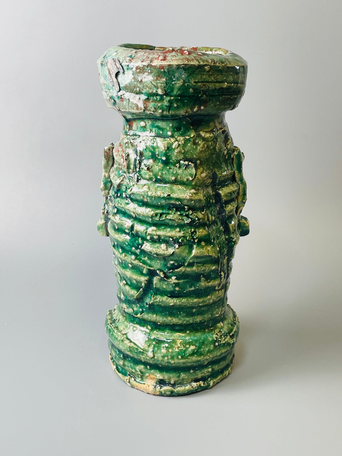 Shiga Oribe hanaire, side fired, inclusion body, needle ash, personal marks for AA, A115
