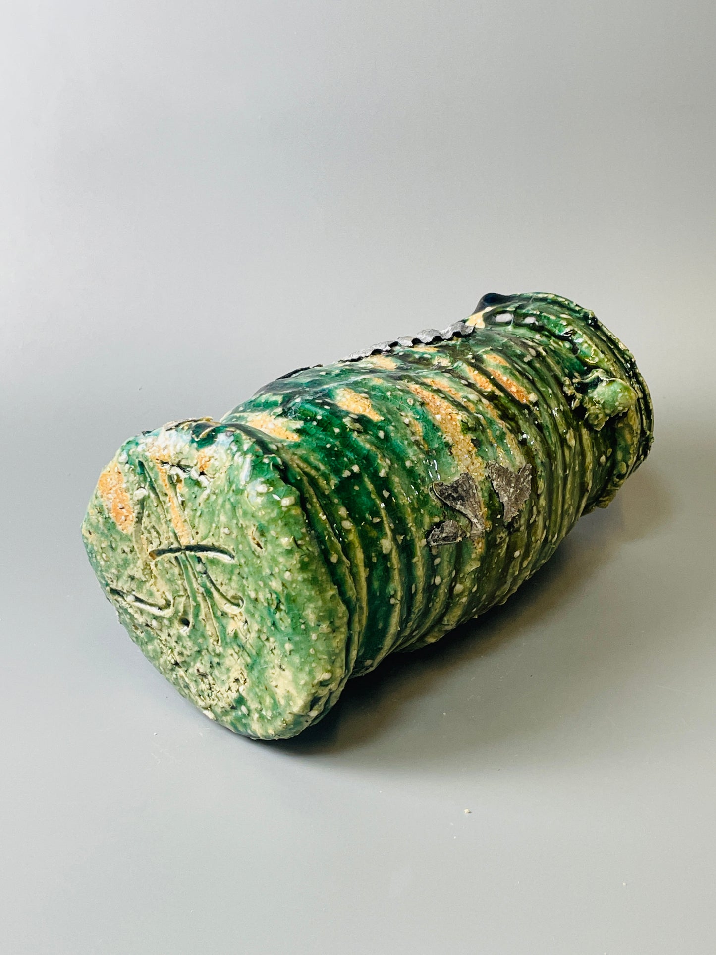 Shiga Oribe hanaire, side fired, inclusion body, needle ash, personal marks for AA, A121
