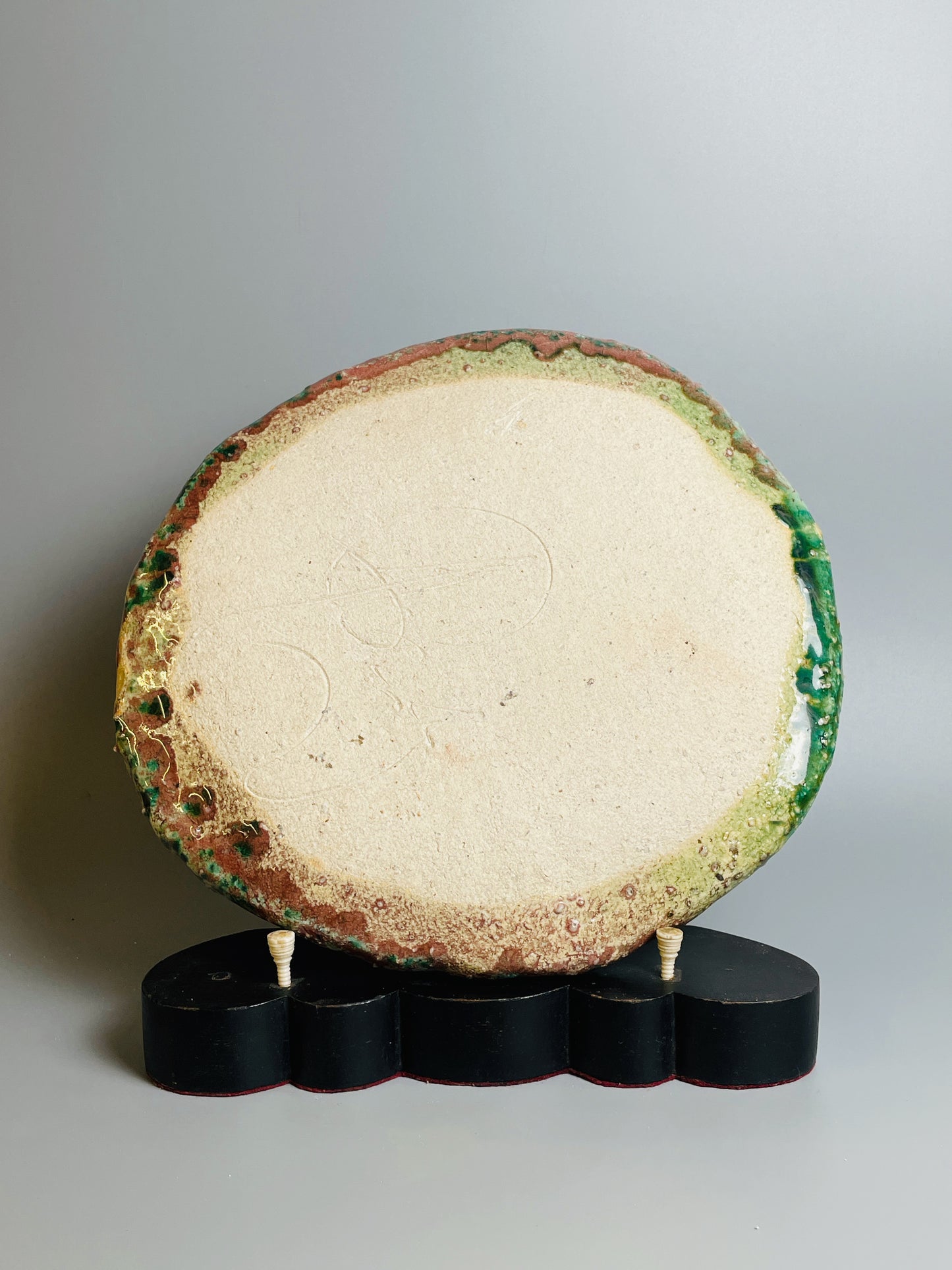 Aaron Angell for Troy Town, a large peacock oribe plate, feldspathic inclusions, A054
