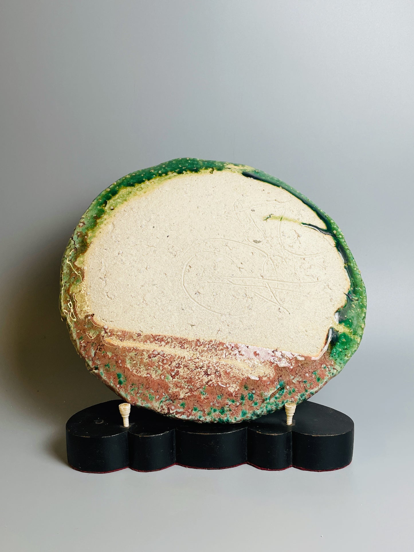 Aaron Angell for Troy Town, a large peacock oribe plate, feldspathic inclusions, A055