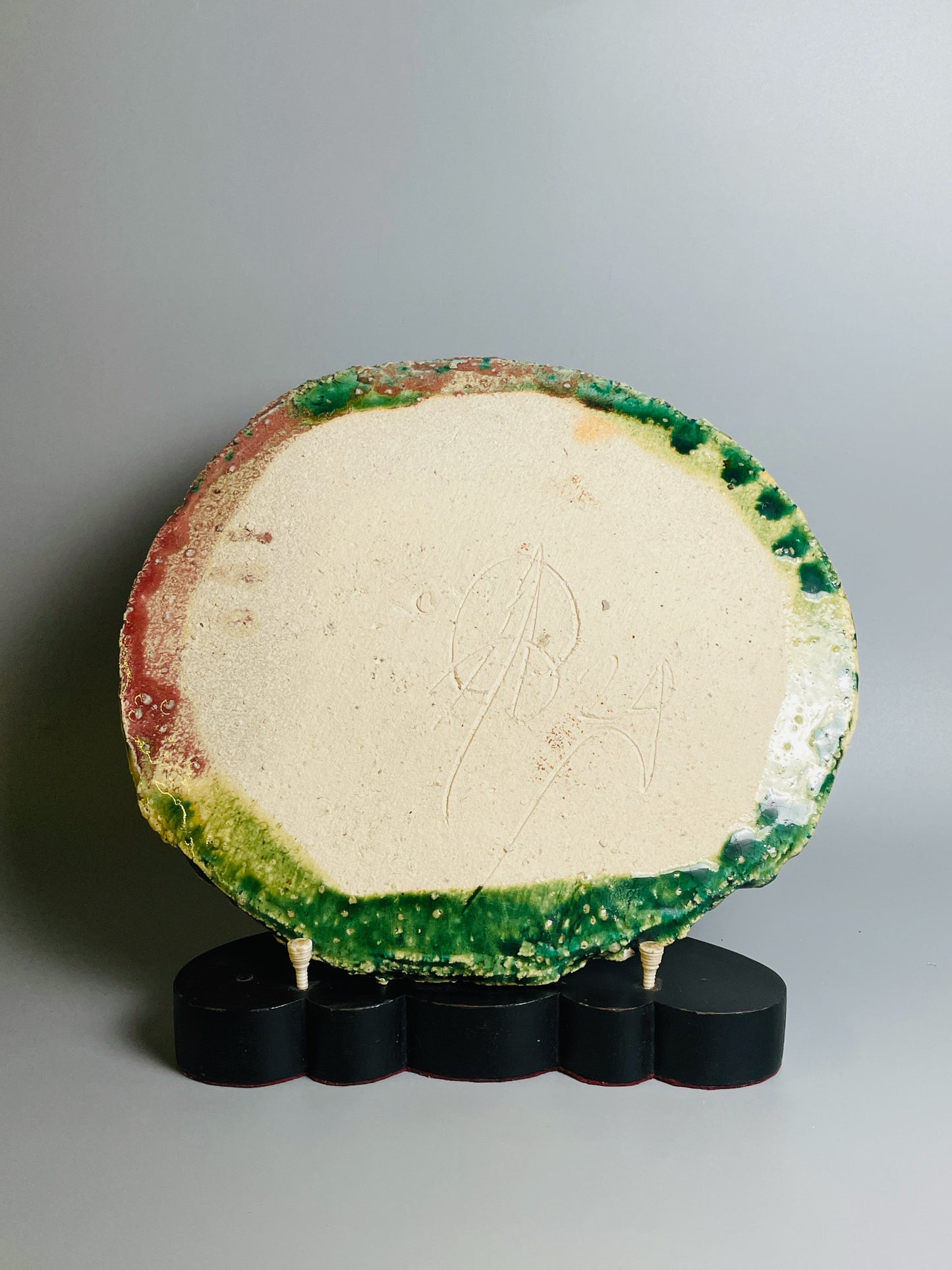 Aaron Angell for Troy Town, an oribe plate, feldspathic inclusions, A060
