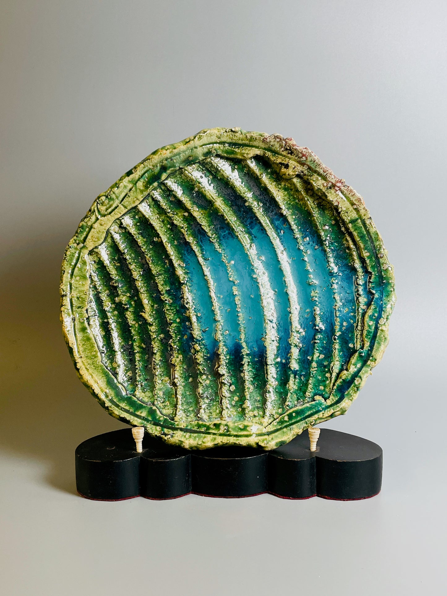 Aaron Angell for Troy Town, an oribe plate, feldspathic inclusions, A062