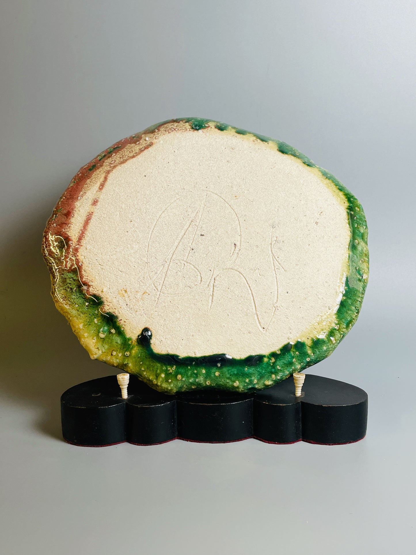 Aaron Angell for Troy Town, an oribe plate, feldspathic inclusions, A062