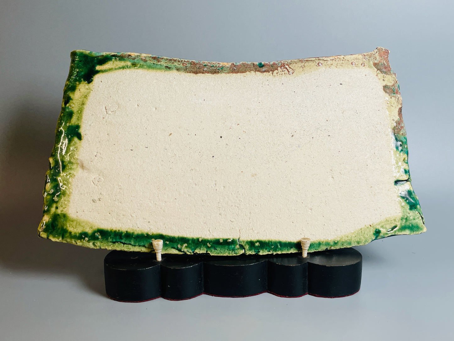 Aaron Angell for Troy Town, a square peacock oribe plate, feldspathic inclusions, A065
