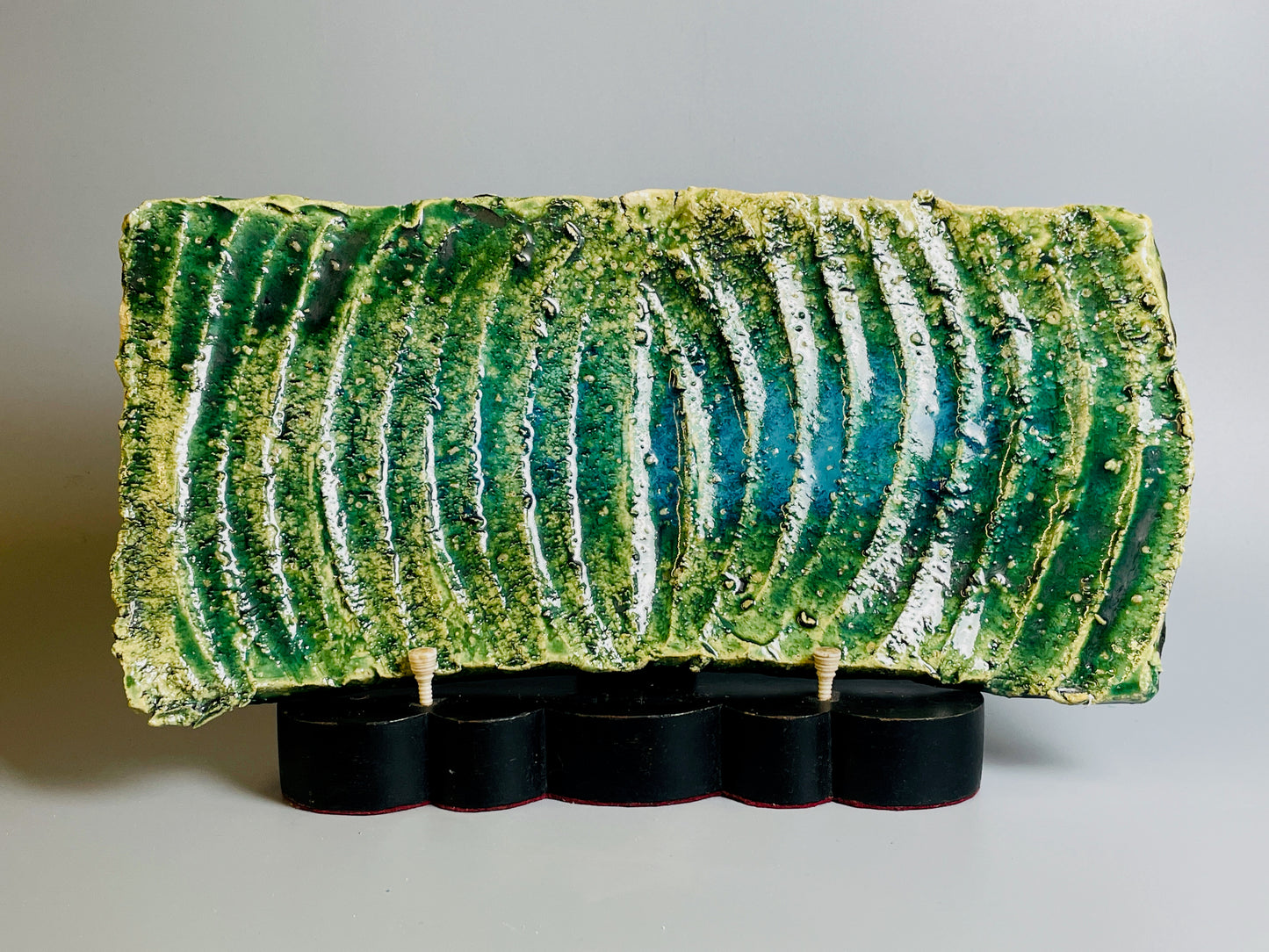 Aaron Angell for Troy Town, a square oribe plate, feldspathic inclusions, A073