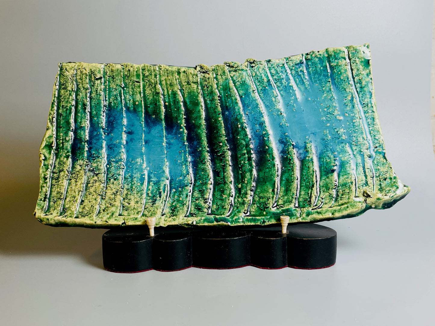 Aaron Angell for Troy Town, a square oribe plate, feldspathic inclusions, A075