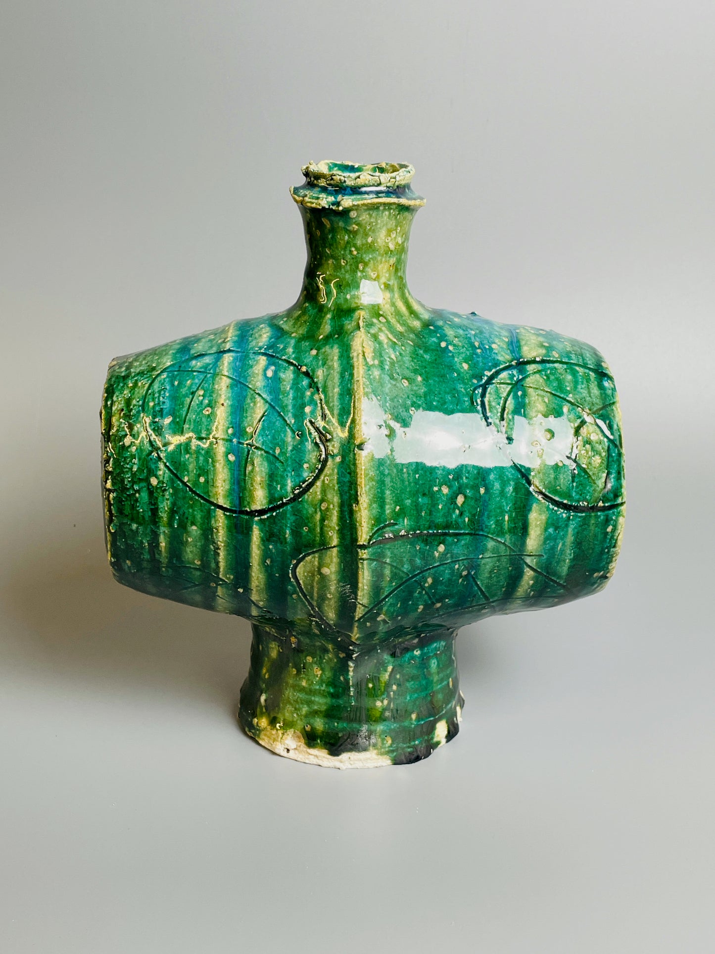 Aaron Angell for Troy Town, an oribe cocoon vase, feldspathic inclusions A003