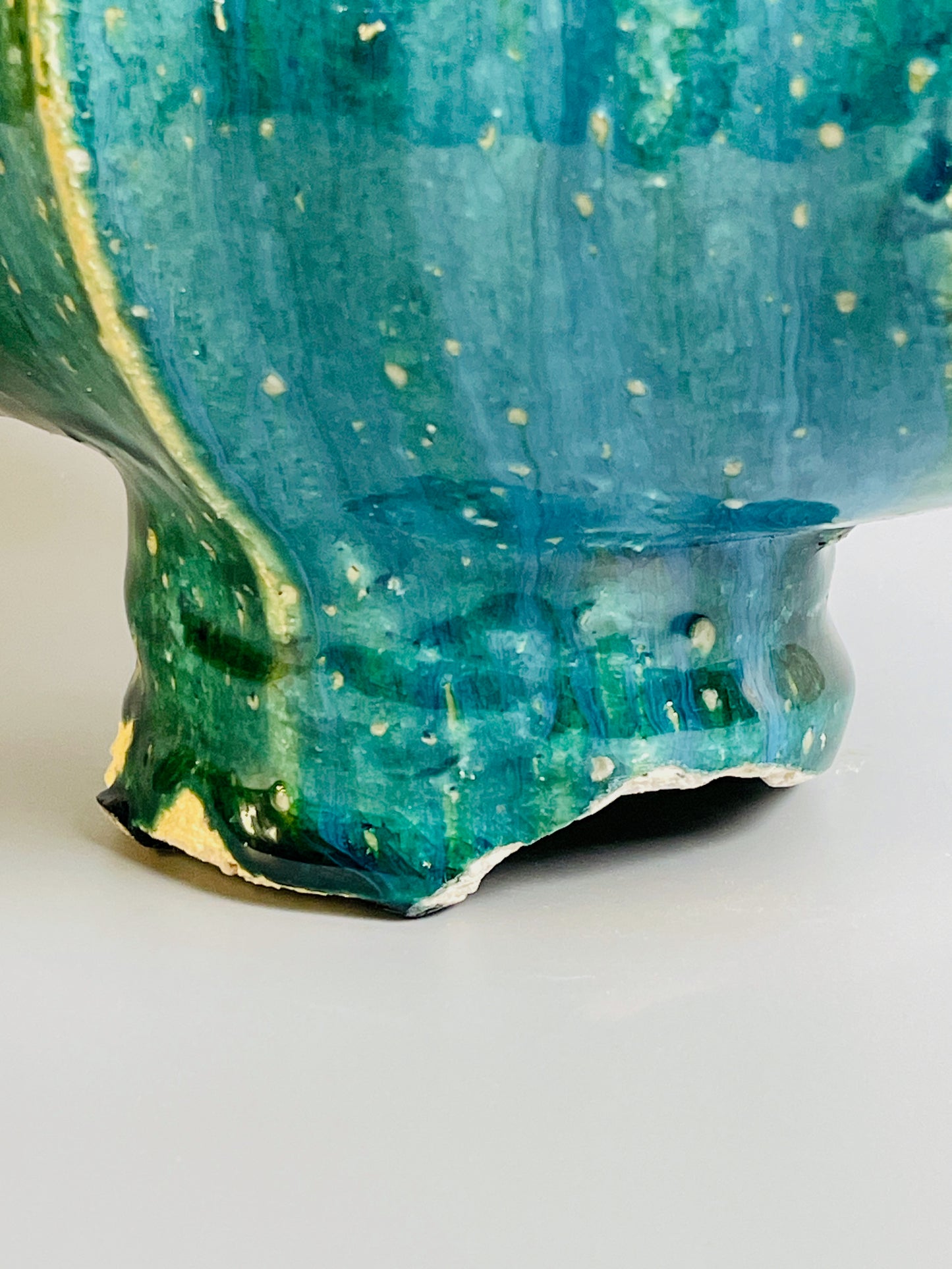 Aaron Angell for Troy Town, an oribe cocoon hanaire, feldspathic inclusions, A028 - Second, some kiln damage to foot. Does not detract.