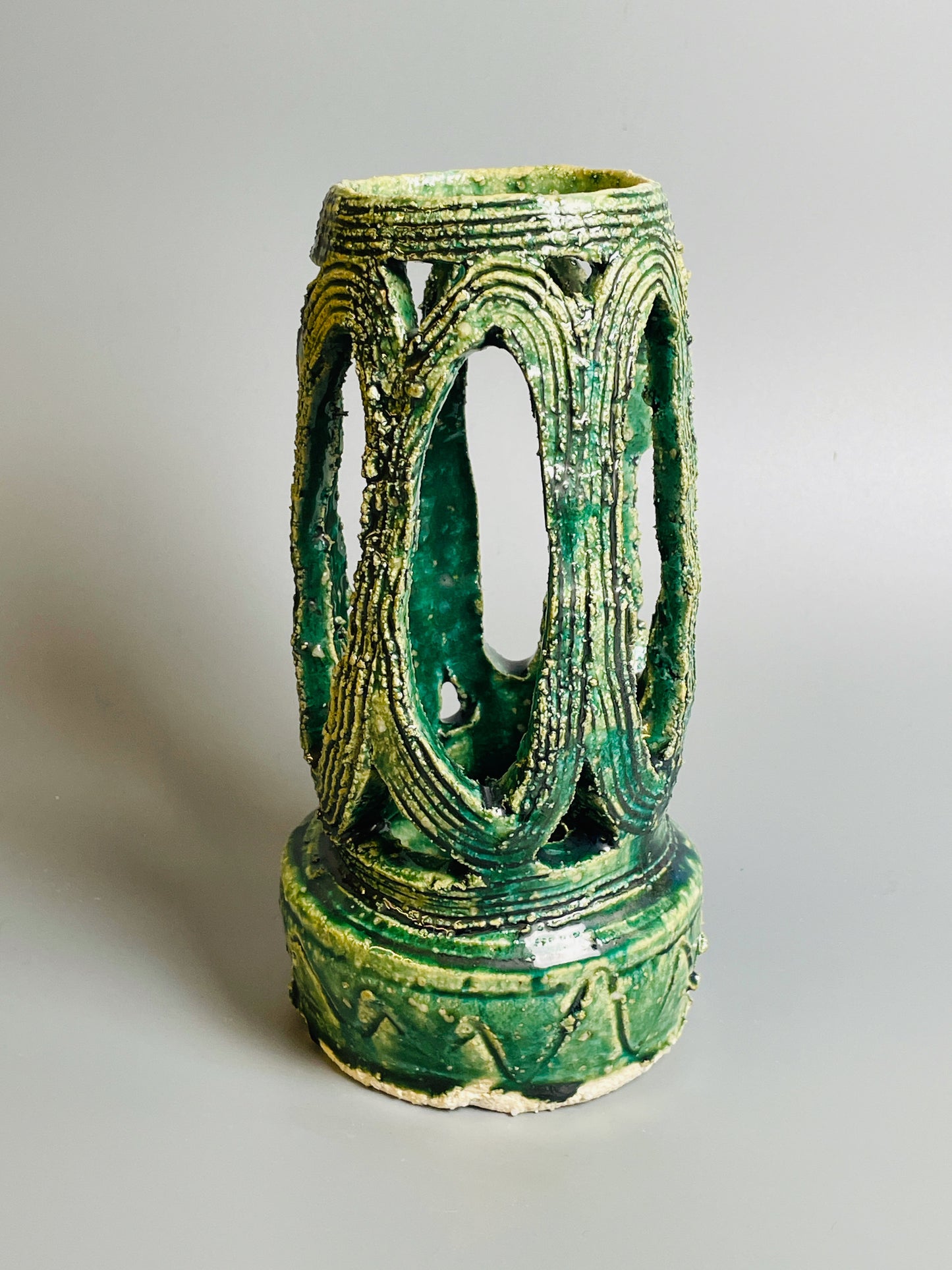 Aaron Angell for Troy Town, an openwork oribe hanaire, feldspathic inclusions, A041