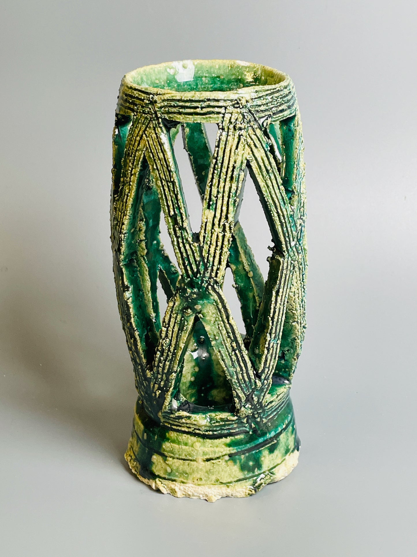 Aaron Angell for Troy Town, an openwork oribe hanaire, feldspathic inclusions, A043