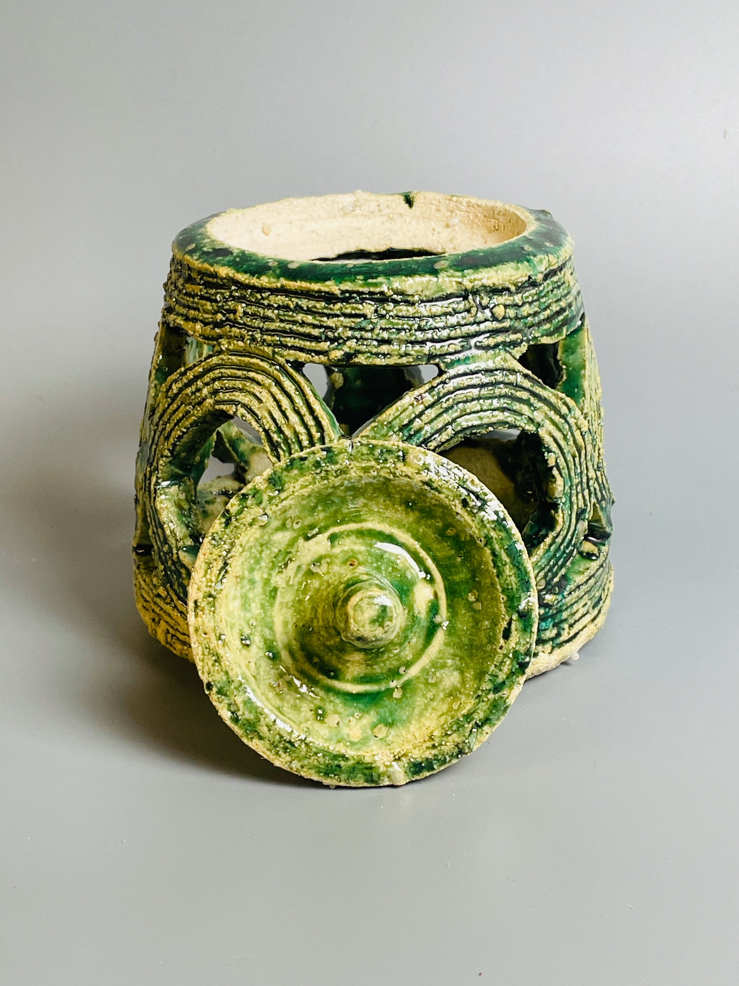 Aaron Angell for Troy Town, an oribe censer for incense, feldspathic inclusions, A046