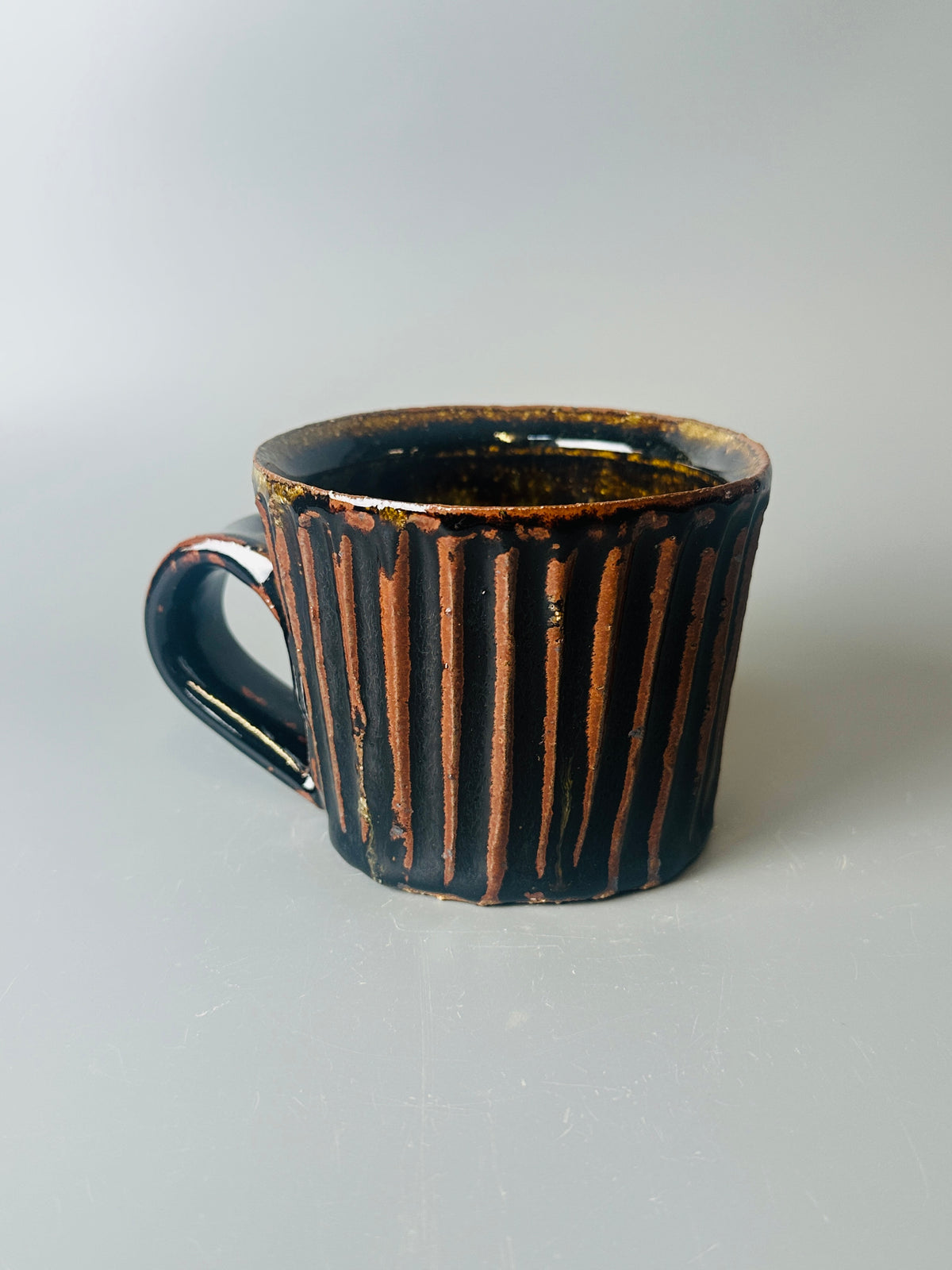 Mug, fluted, temmoku, T1620