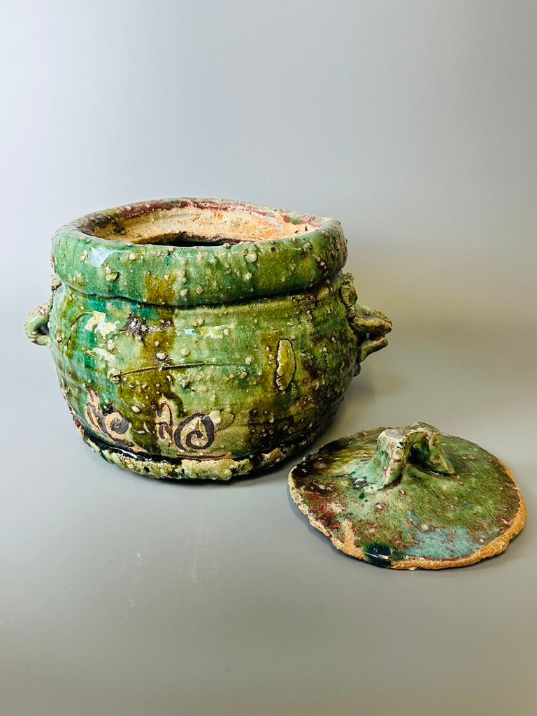 Shiga Oribe mizusashi or large lidded jar A289