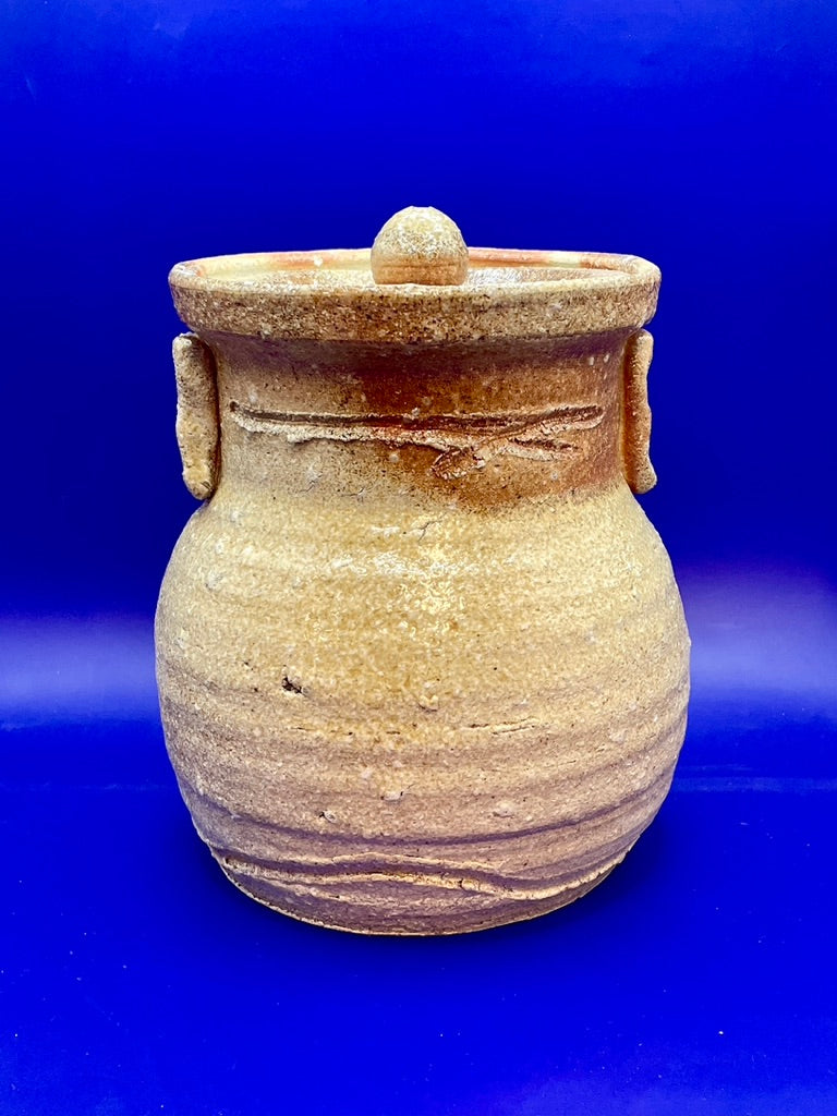 Large lugged storage vase, mizusashi, Shigaraki yaki, unglazed woodfired stoneware, feldspar inclusions S054