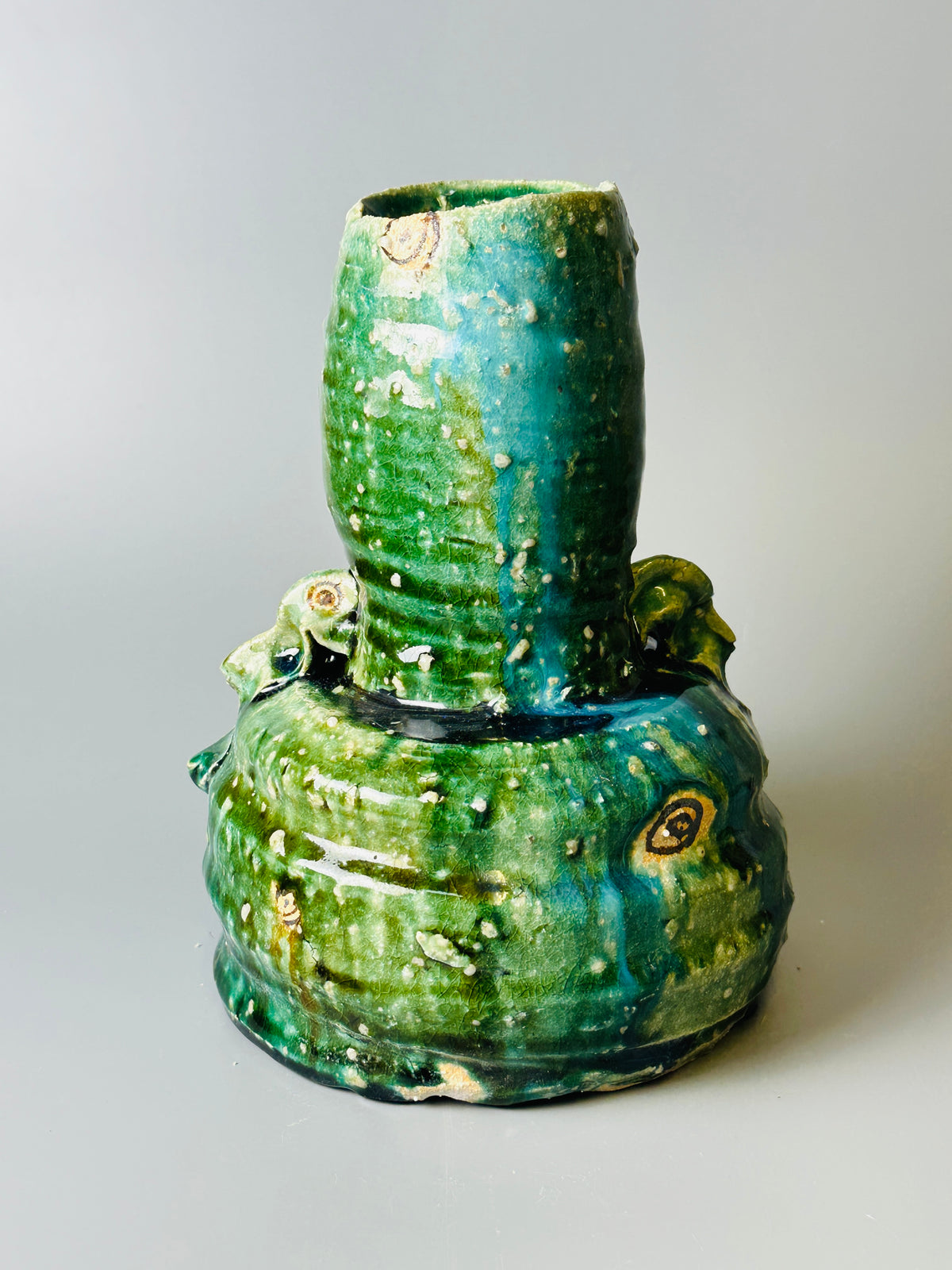Shiga-Oribe hanaire flower vase A348