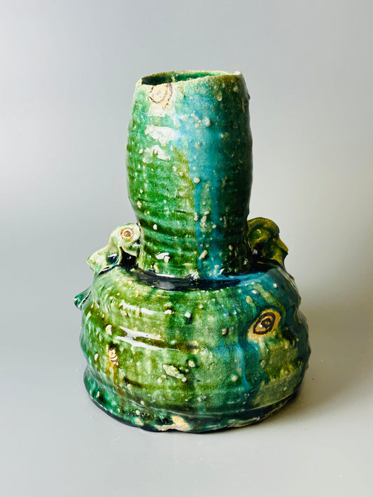 Shiga-Oribe hanaire flower vase A348