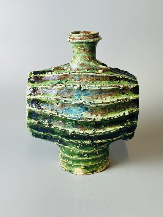 Shiga-Oribe hanaire cocoon flower vase A356