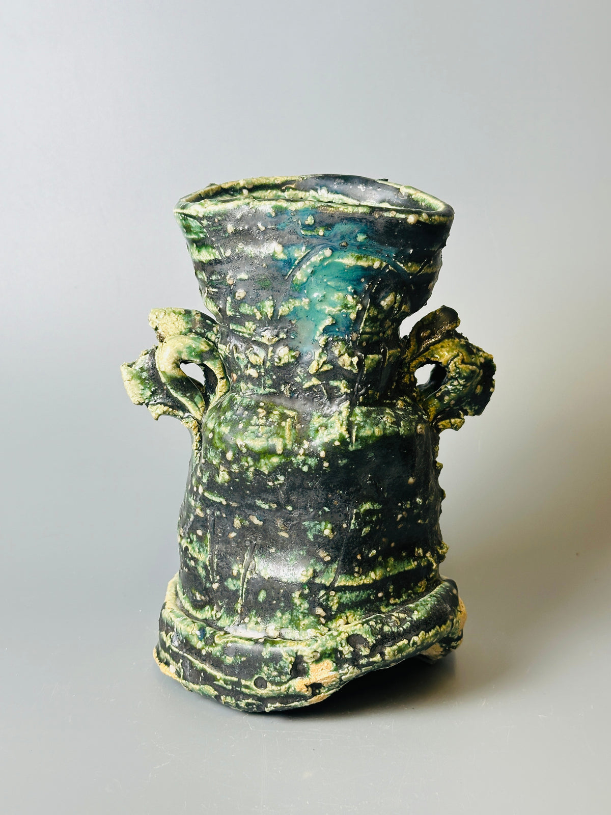 Shiga-Oribe hanaire flower vase A361