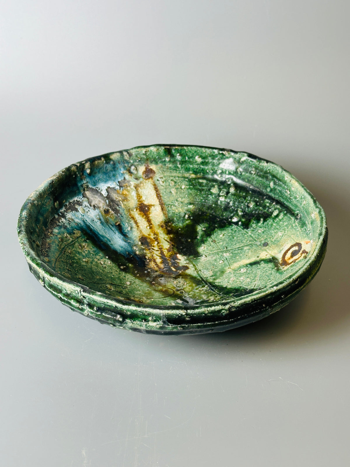 Shiga-oribe medium sized shallow bowl A398