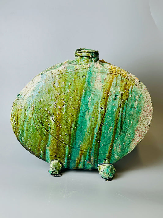 Large and Flat Shiga-Oribe Hanaire flower vase A271