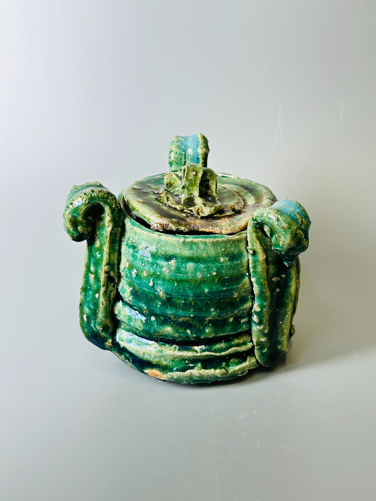 Shiga-Oribe lidded incense burner for cones A280
