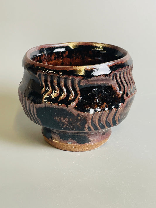 Yunomi, faceted, temmoku, T1064