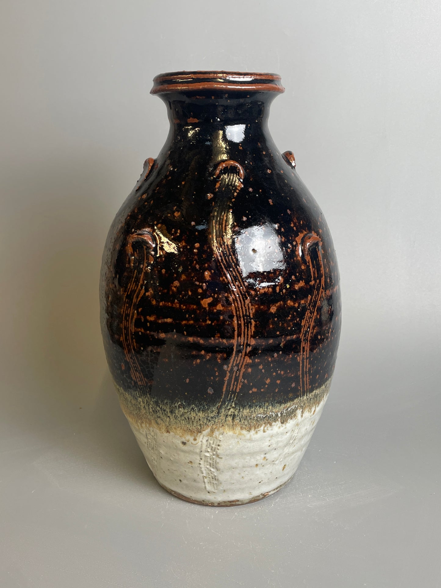 medium bottle vase, temmoku, nuka, T1187