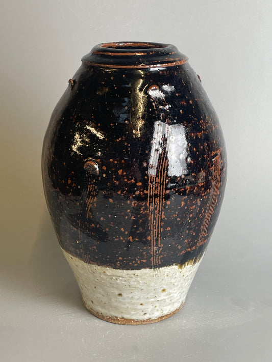 Medium bottle vase, temmoku, nuka, T1200