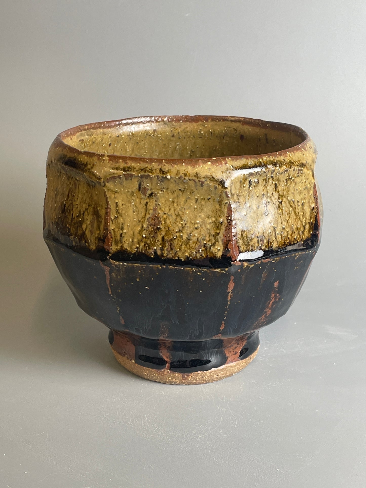 Bowl, faceted, temmoku, ash, T1203