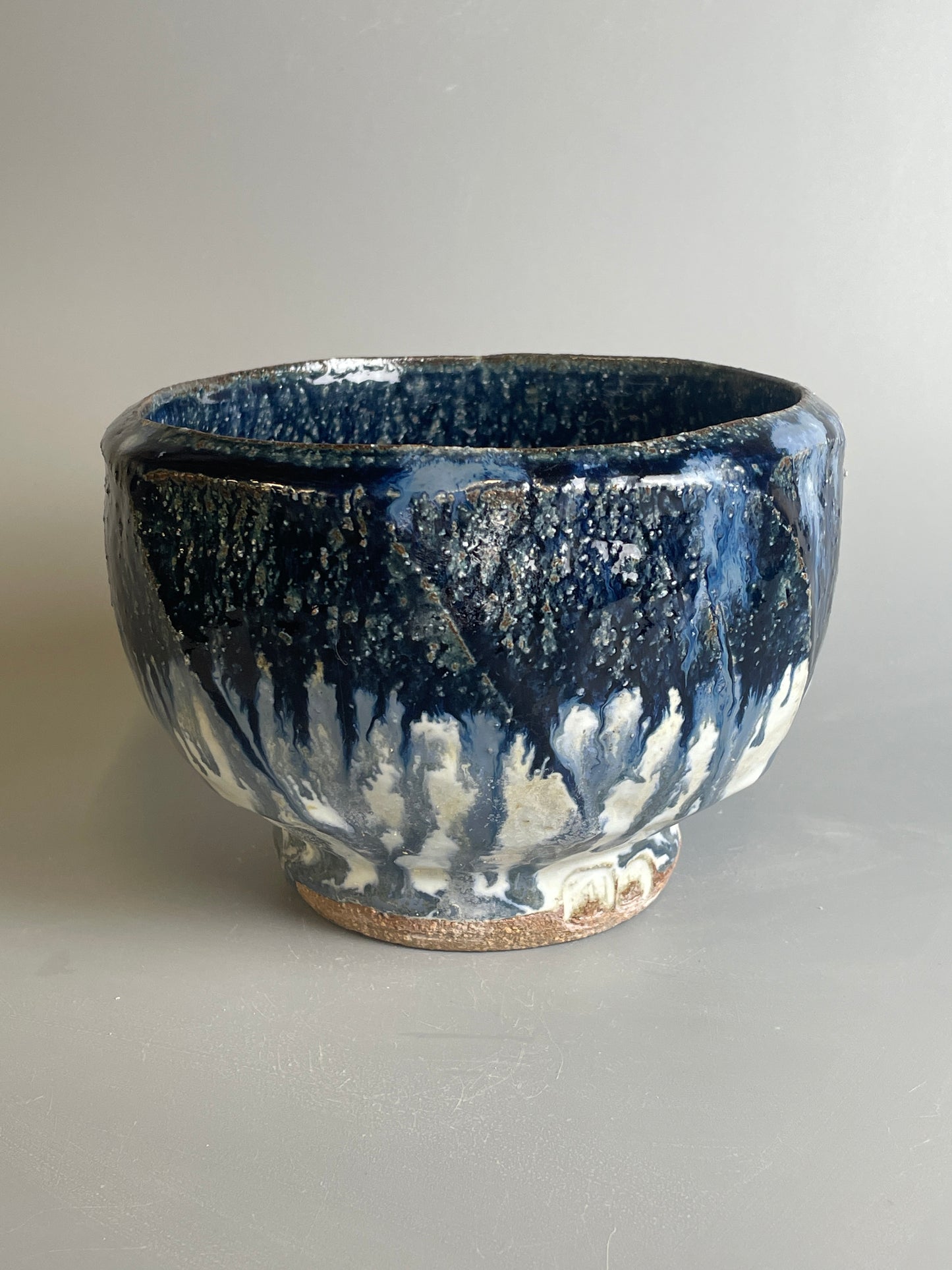 Bowl, faceted, blue ash, nuka, T1213