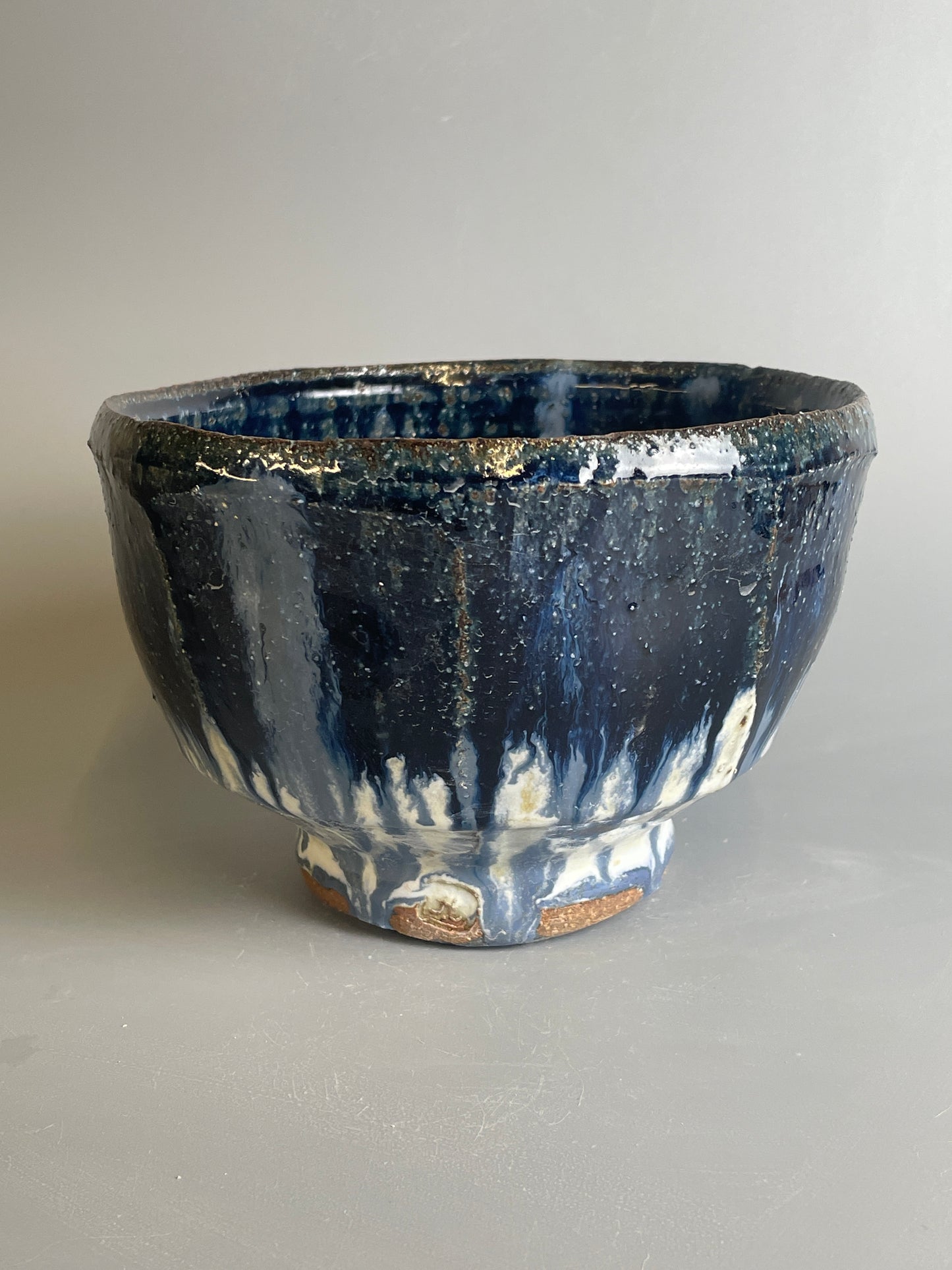 Bowl, faceted, blue ash, nuka, T1217