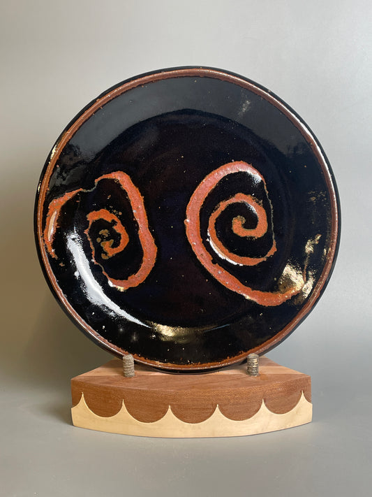 medium plate, temmoku, kaki, T1269