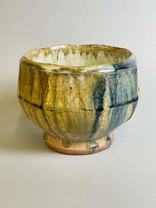 Bowl, faceted, ash, blue ash, T1304